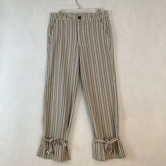 CAbi Pants - Cabi High Rise Trouser Pants Women Size 10 Ivory Stripe Convertible Wide Leg